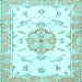 Square Machine Washable Medallion Light Blue Traditional Rug, wshtr4646lblu