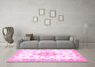 Machine Washable Medallion Pink Traditional Rug in a Living Room, wshtr4646pnk