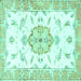 Square Machine Washable Medallion Turquoise Traditional Area Rugs, wshtr4646turq