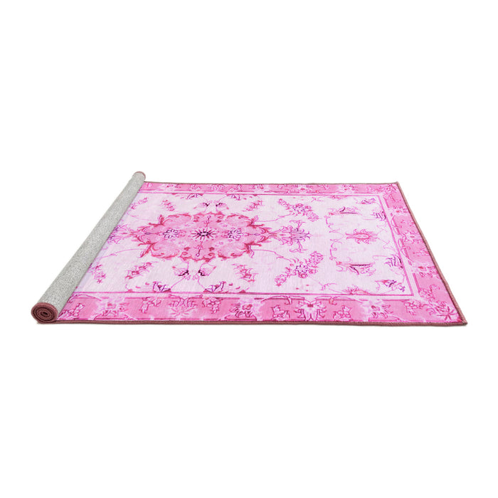 Sideview of Machine Washable Medallion Pink Traditional Rug, wshtr4646pnk