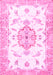 Machine Washable Medallion Pink Traditional Rug, wshtr4646pnk