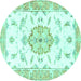 Round Medallion Turquoise Traditional Rug, tr4646turq