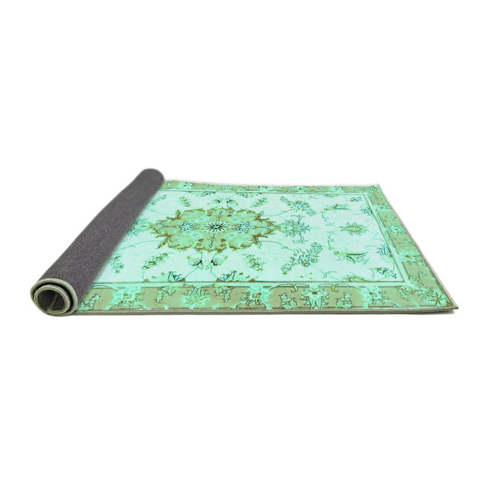 Sideview of Medallion Turquoise Traditional Rug, tr4646turq
