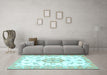 Machine Washable Medallion Light Blue Traditional Rug in a Living Room, wshtr4646lblu