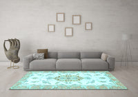 Machine Washable Medallion Light Blue Traditional Rug, wshtr4646lblu