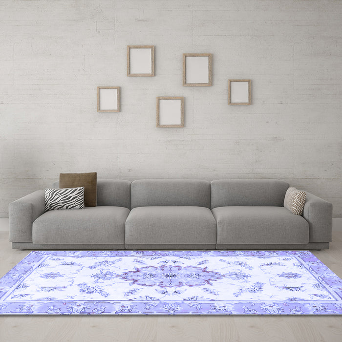 Machine Washable Medallion Blue Traditional Rug in a Living Room, wshtr4646blu