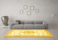 Machine Washable Medallion Yellow Traditional Rug, wshtr4646yw