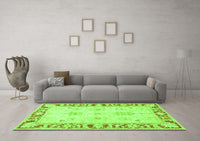 Machine Washable Persian Green Traditional Rug, wshtr4647grn