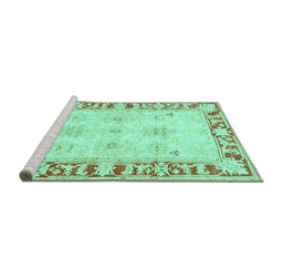Sideview of Machine Washable Persian Turquoise Traditional Area Rugs, wshtr4647turq