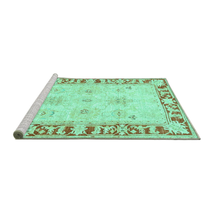 Sideview of Machine Washable Persian Turquoise Traditional Area Rugs, wshtr4647turq