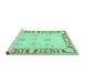 Sideview of Machine Washable Persian Turquoise Traditional Area Rugs, wshtr4647turq