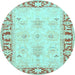 Round Machine Washable Persian Light Blue Traditional Rug, wshtr4647lblu