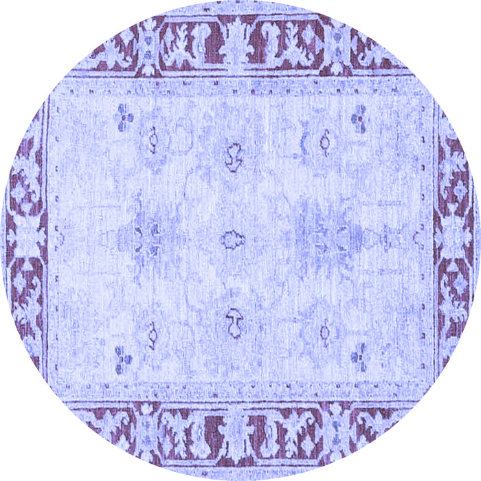 Round Machine Washable Persian Blue Traditional Rug, wshtr4647blu
