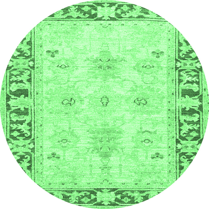 Round Machine Washable Persian Emerald Green Traditional Area Rugs, wshtr4647emgrn