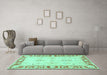 Machine Washable Persian Turquoise Traditional Area Rugs in a Living Room,, wshtr4647turq