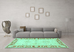Machine Washable Persian Turquoise Traditional Area Rugs in a Living Room,, wshtr4647turq