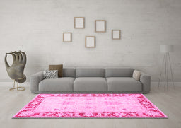 Machine Washable Persian Pink Traditional Rug in a Living Room, wshtr4647pnk