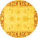 Round Machine Washable Persian Yellow Traditional Rug, wshtr4647yw