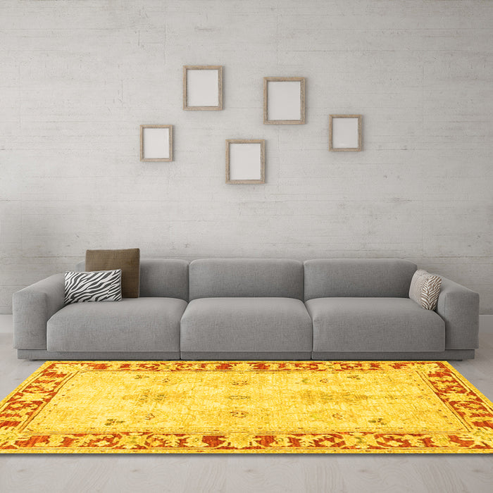 Machine Washable Persian Yellow Traditional Rug in a Living Room, wshtr4647yw