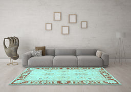 Machine Washable Persian Light Blue Traditional Rug in a Living Room, wshtr4647lblu