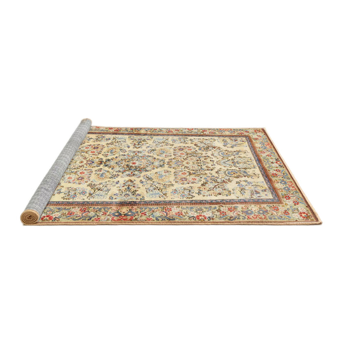 Sideview of Machine Washable Traditional Khaki Gold Rug, wshtr4648
