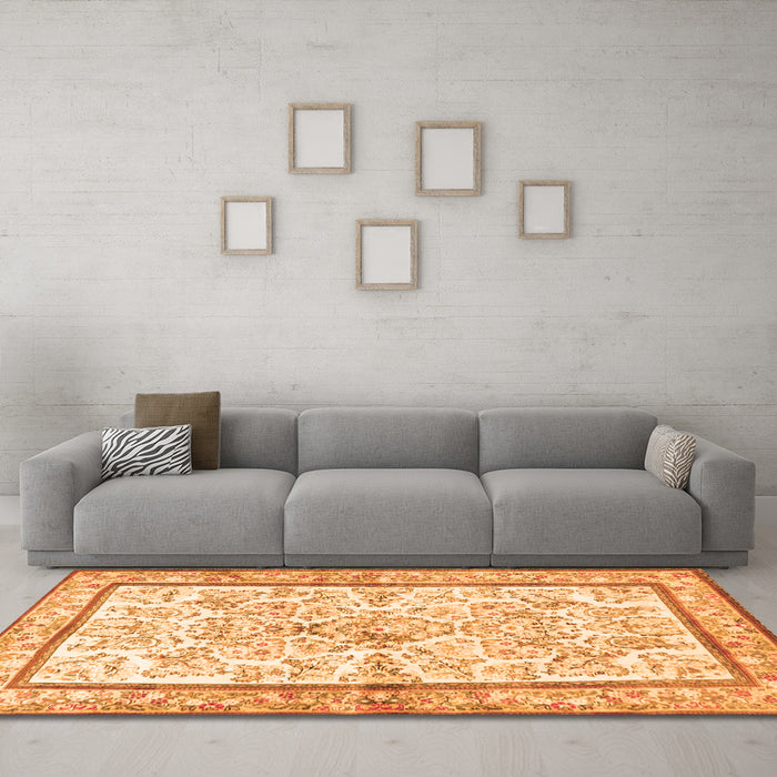 Machine Washable Persian Orange Traditional Area Rugs in a Living Room, wshtr4648org