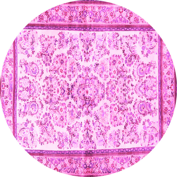 Round Machine Washable Persian Pink Traditional Rug, wshtr4648pnk