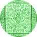 Round Machine Washable Persian Emerald Green Traditional Area Rugs, wshtr4648emgrn