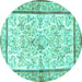 Round Machine Washable Persian Turquoise Traditional Area Rugs, wshtr4648turq