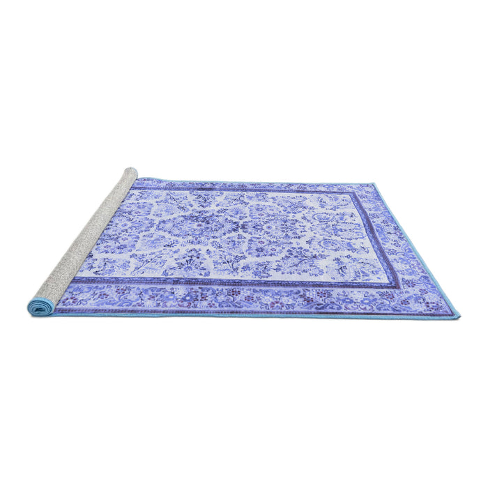Sideview of Machine Washable Persian Blue Traditional Rug, wshtr4648blu