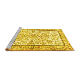 Sideview of Machine Washable Persian Yellow Traditional Rug, wshtr4648yw