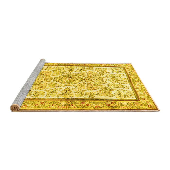 Sideview of Machine Washable Persian Yellow Traditional Rug, wshtr4648yw