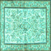 Square Machine Washable Persian Turquoise Traditional Area Rugs, wshtr4648turq