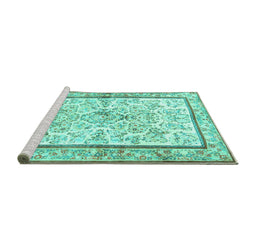 Sideview of Machine Washable Persian Turquoise Traditional Area Rugs, wshtr4648turq