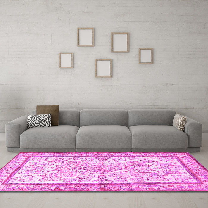 Machine Washable Persian Pink Traditional Rug in a Living Room, wshtr4648pnk