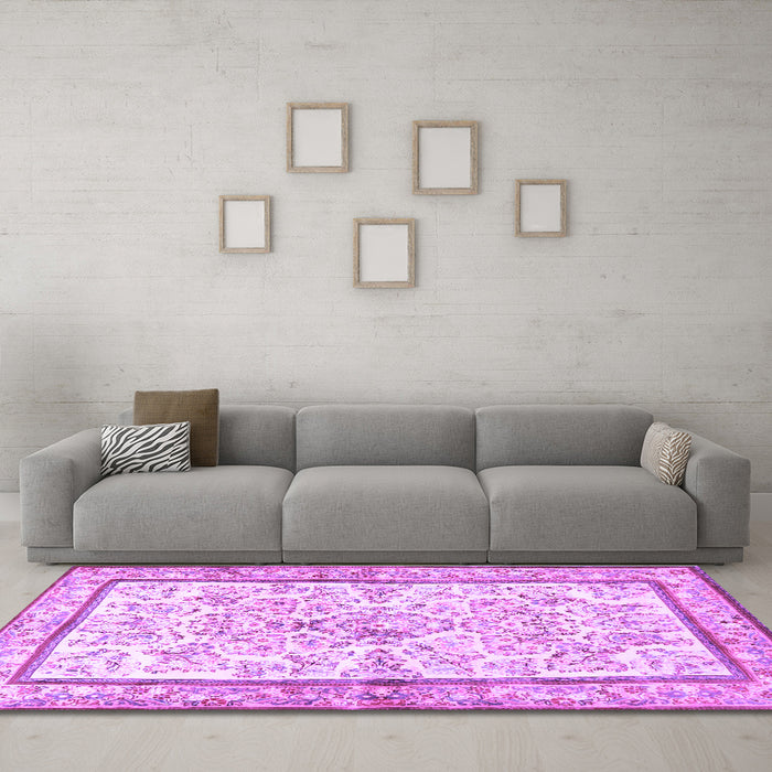 Machine Washable Persian Purple Traditional Area Rugs in a Living Room, wshtr4648pur