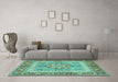 Machine Washable Persian Turquoise Traditional Area Rugs in a Living Room,, wshtr4649turq