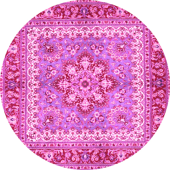 Round Machine Washable Persian Pink Traditional Rug, wshtr4649pnk