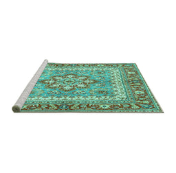 Sideview of Machine Washable Persian Turquoise Traditional Area Rugs, wshtr4649turq