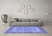 Machine Washable Persian Blue Traditional Rug, wshtr4649blu