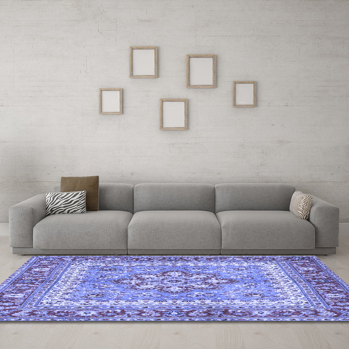 Machine Washable Persian Blue Traditional Rug in a Living Room, wshtr4649blu