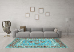 Machine Washable Persian Light Blue Traditional Rug in a Living Room, wshtr4649lblu