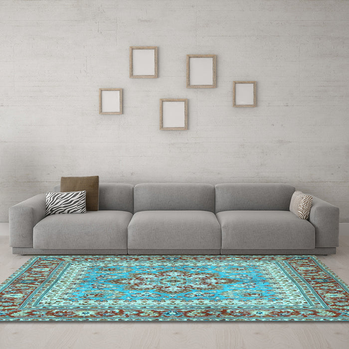 Machine Washable Persian Light Blue Traditional Rug in a Living Room, wshtr4649lblu
