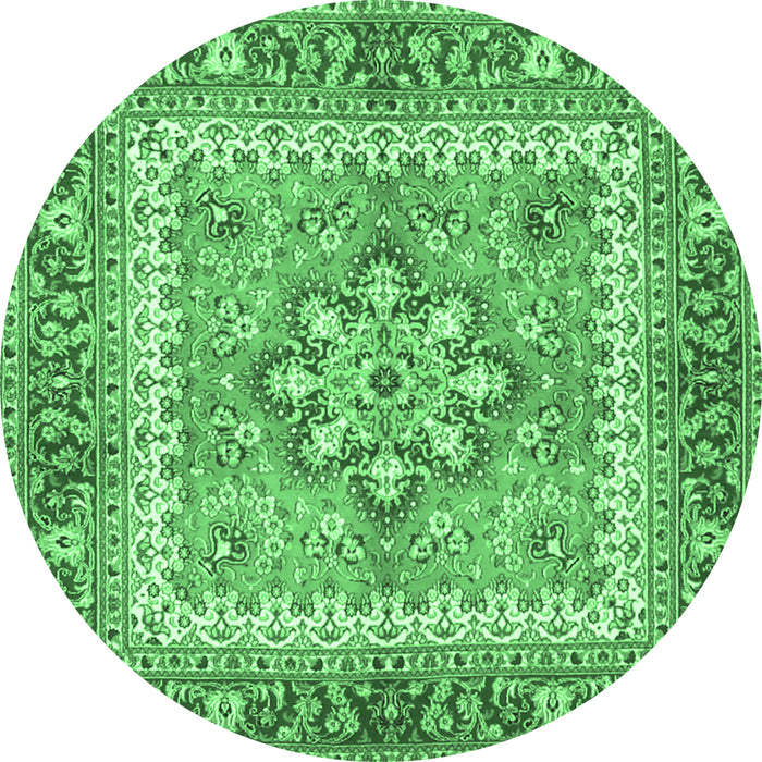 Round Machine Washable Persian Emerald Green Traditional Area Rugs, wshtr4649emgrn