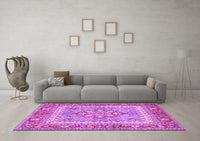 Machine Washable Persian Purple Traditional Rug, wshtr4649pur