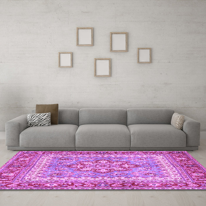 Machine Washable Persian Purple Traditional Area Rugs in a Living Room, wshtr4649pur