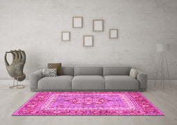 Machine Washable Persian Pink Traditional Rug in a Living Room, wshtr4649pnk