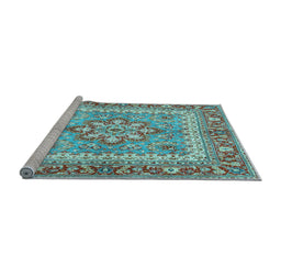 Sideview of Machine Washable Persian Light Blue Traditional Rug, wshtr4649lblu
