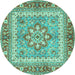 Round Machine Washable Persian Turquoise Traditional Area Rugs, wshtr4649turq