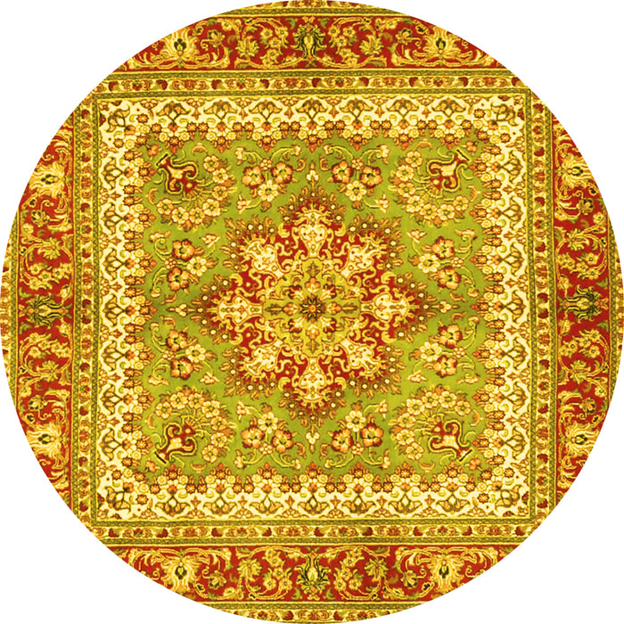 Round Persian Yellow Traditional Rug, tr4649yw